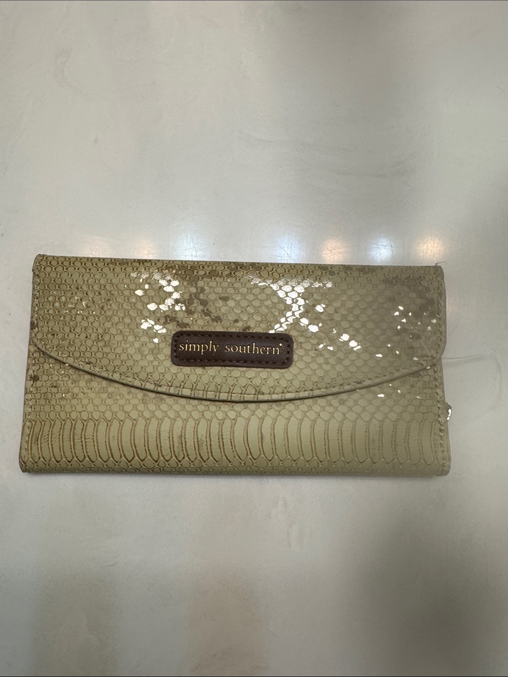 Simply Southern Cream Faux-Snakeskin Clutch